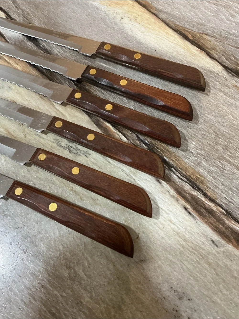 Vintage Washington Forge Town & Country Steak Knives 6pc MCM Fleetwood Handles